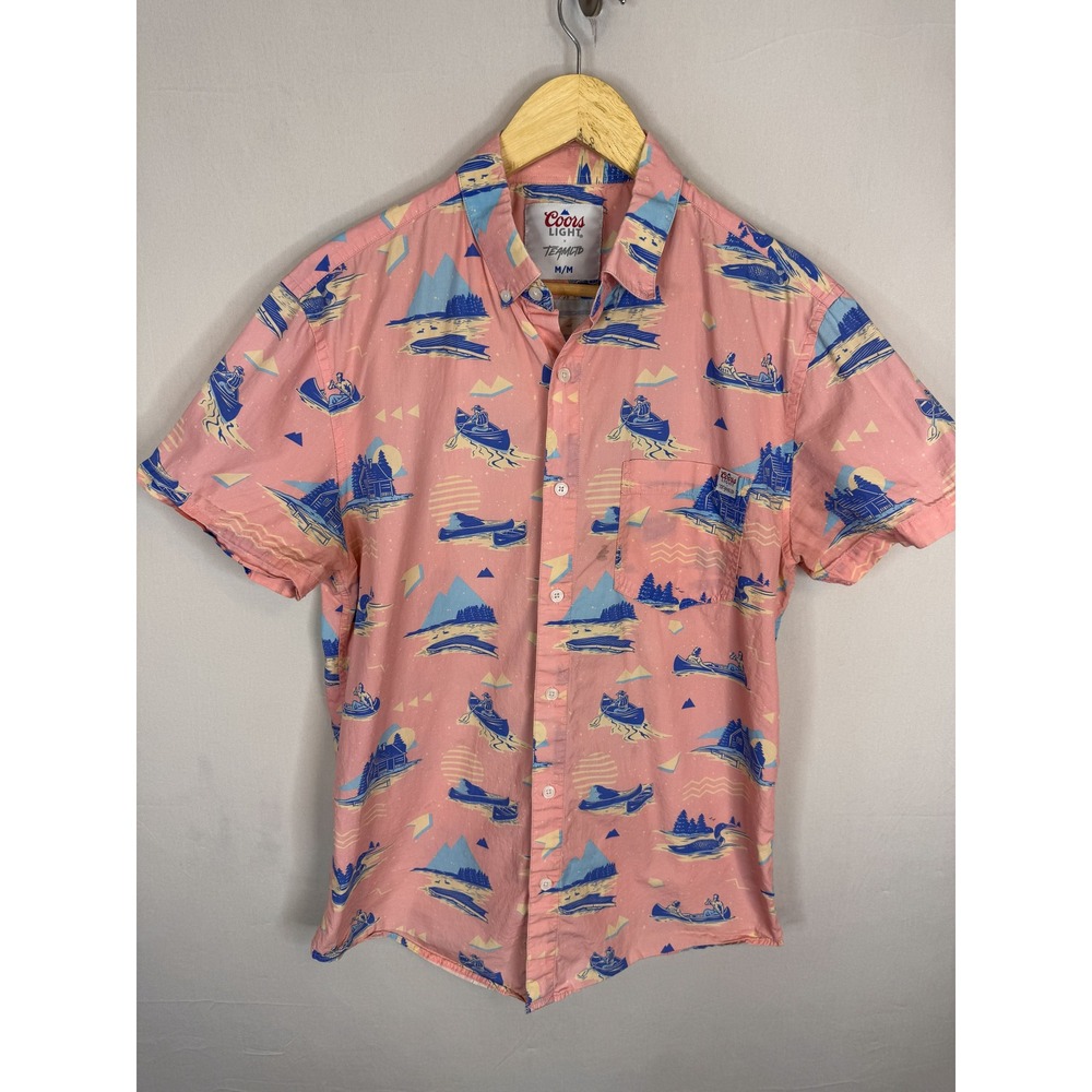 Coors Light x Team LTD Mens Pink Graphic Button Down Shirt Medium Outdoors Retro